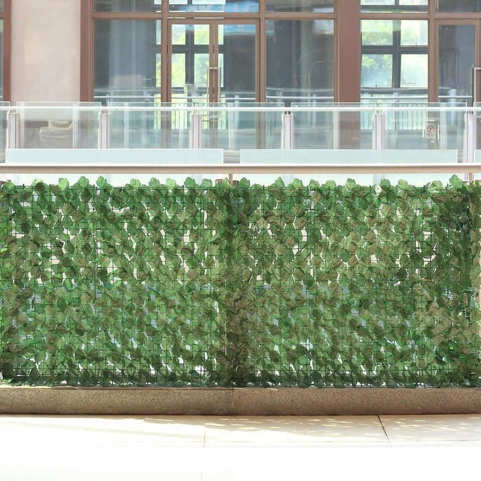 Artificial green leaf privacy screen for gardens and outdoor spaces.