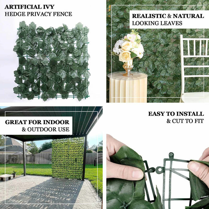 Artificial ivy hedge privacy fence for indoor and outdoor use. Easy to install and cut to fit.