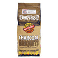Bag of charcoal briquets on a white background