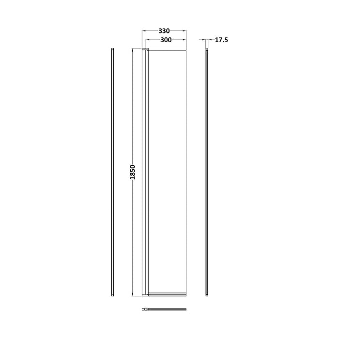[BEWS18030CBP] 1850 x 300 x 8mm Hinged Return Screen - Technical Drawing
