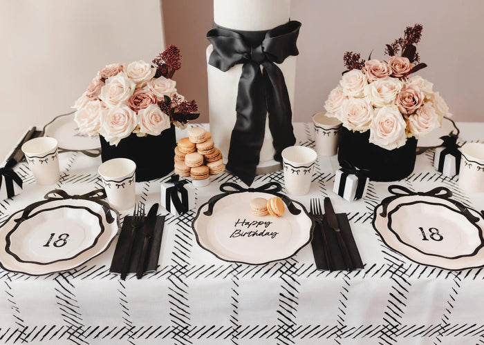 18th Birthday Paper Plates - Hello 18 Milestone Birthday-Cream & Black Party Paper Plates-Modern Party Tableware for 18th Birthday-Pack Of 6 - Jolie Fete UK