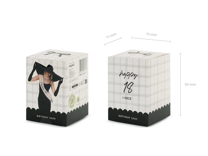 18th Birthday Sash With Velvet Ribbon – Paper Happy 18! Milestone Sash - Black Script - Black and Cream Birthday Accessory for 18th Birthday - Jolie Fete UK