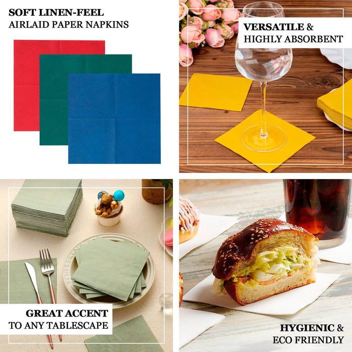 Colorful airlaid paper napkins in green, blue, and red for versatile table settings.