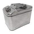 Stainless jerry oil can with a handle on a white background
