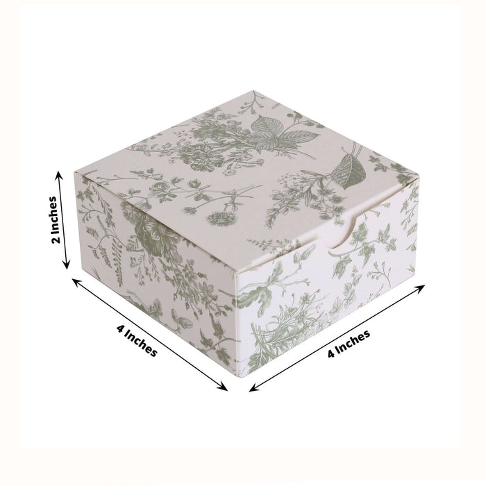 Decorative floral gift box, 4x4 inches, 2 inches high, with intricate botanical design.