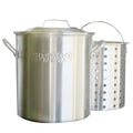 25-qt Aluminum Stockpot with Perforated Basket on a white background