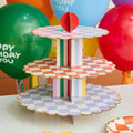 Cake Stand - 3 Tier Cupcake Display Tower - Rainbow Party Tableware - Geometric Treat Stand - Kids Birthday Food Display -Bright Party Decor - Jolie Fete UK
