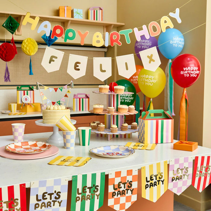 Cake Stand - 3 Tier Cupcake Display Tower - Rainbow Party Tableware - Geometric Treat Stand - Kids Birthday Food Display -Bright Party Decor - Jolie Fete UK