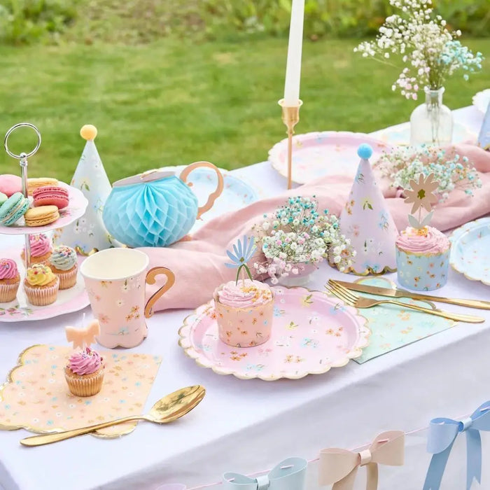 Floral Cake Stand - 3 Tier Cardboard Cupcake Stand for Afternoon Tea - Vintage Tea Party Decorations - Hen Party, Baby Shower & Garden Party - Jolie Fete UK