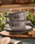 4 Piece Grey Soup Bowl & Plate Set