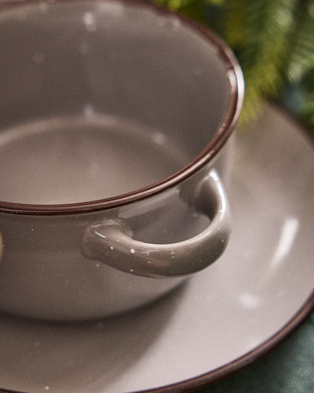4 Piece Grey Soup Bowl & Plate Set