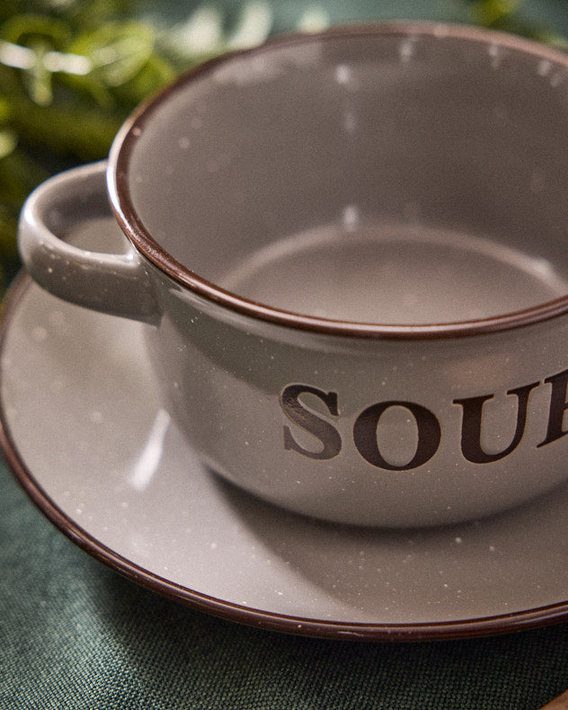 4 Piece Grey Soup Bowl & Plate Set