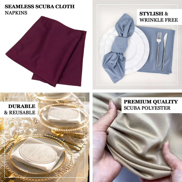 Seamless scuba cloth napkins in various colors, durable and reusable for elegant dining.