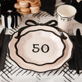 50th Birthday Paper Plates - Hello 50 Milestone Birthday-Cream & Black Party Paper Plates-Modern Party Tableware for 50th Birthday-Pack Of 6 - Jolie Fete UK
