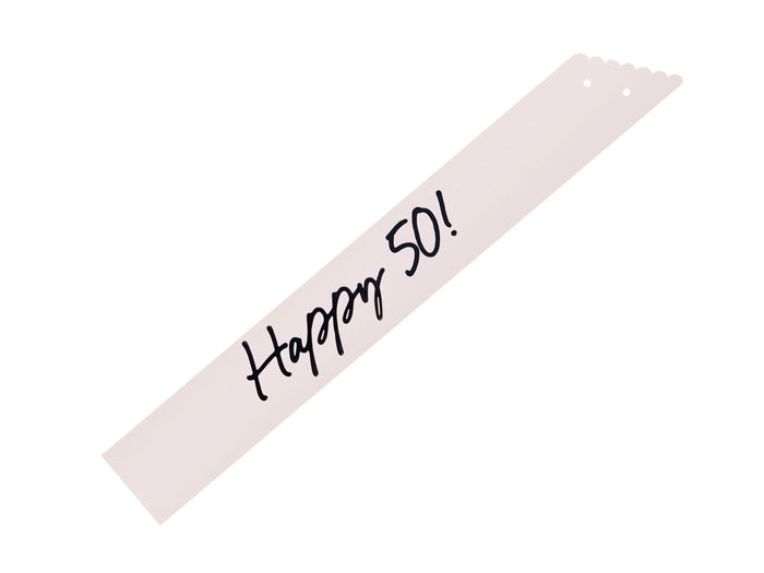 50th Birthday Sash With Velvet Ribbon – Paper Happy 50! Milestone Sash - Black Script - Black and Cream Birthday Accessory for 50th Birthday - Jolie Fete UK