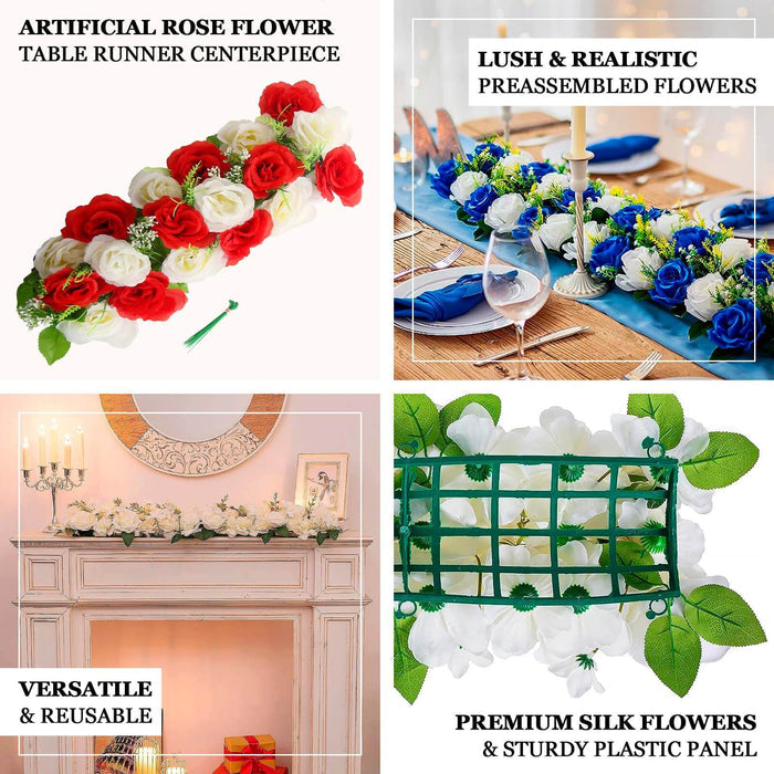 Artificial rose flower table runner centerpiece for elegant decor.