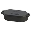6-qt cast iron oval fryer with a closed griddle lid on a white background
