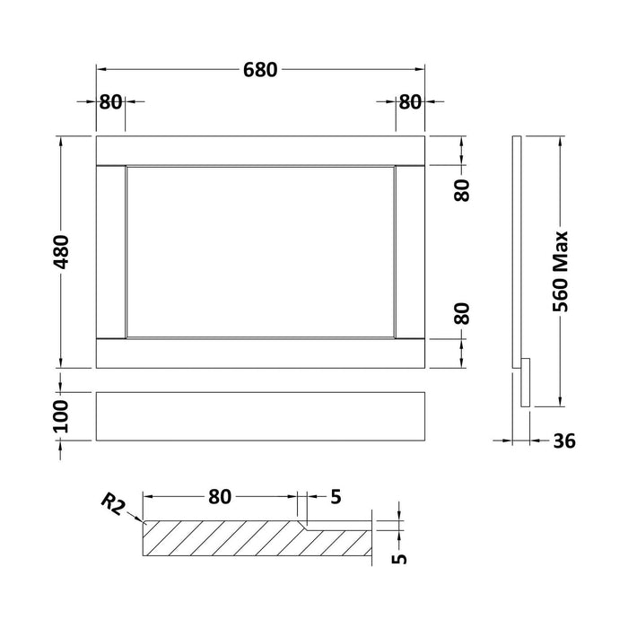 [BFBY211P] 700mm Bath End Panel WGGREY - Technical Drawing