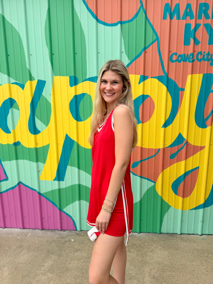 Sideline Tunic Biker Set: Red & White