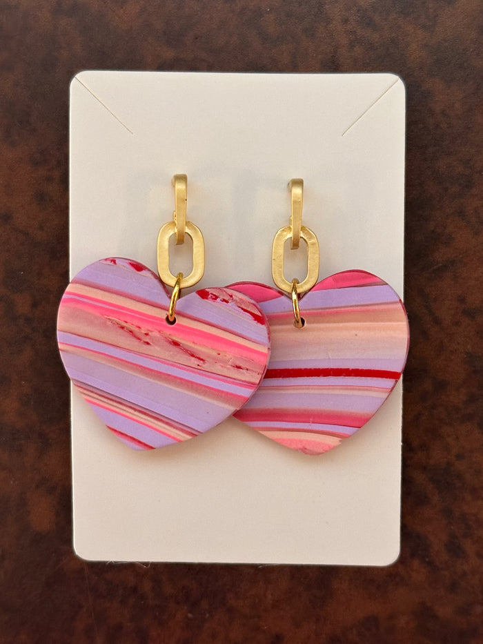 Gold Chain Stud with Pink Stripes Earrings