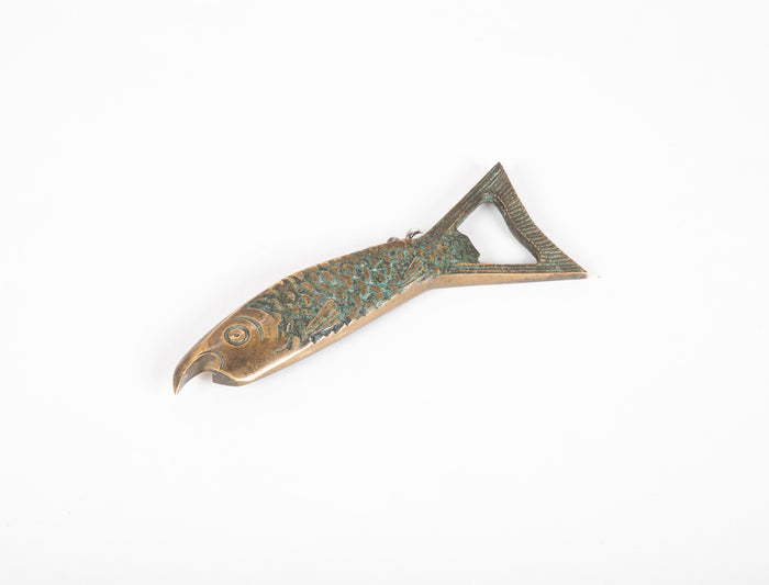 A Brass Bottle & Wine Opener in Shape of a Fish