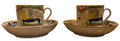A Pair of Worcester Dragons in Compartments Pattern Coffee Cups