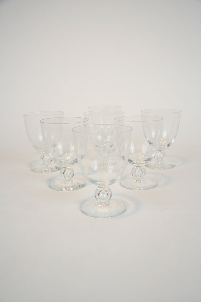 A Set of Seven Pre-War Steuben Air Bubble Wine Glasses Priced individually.