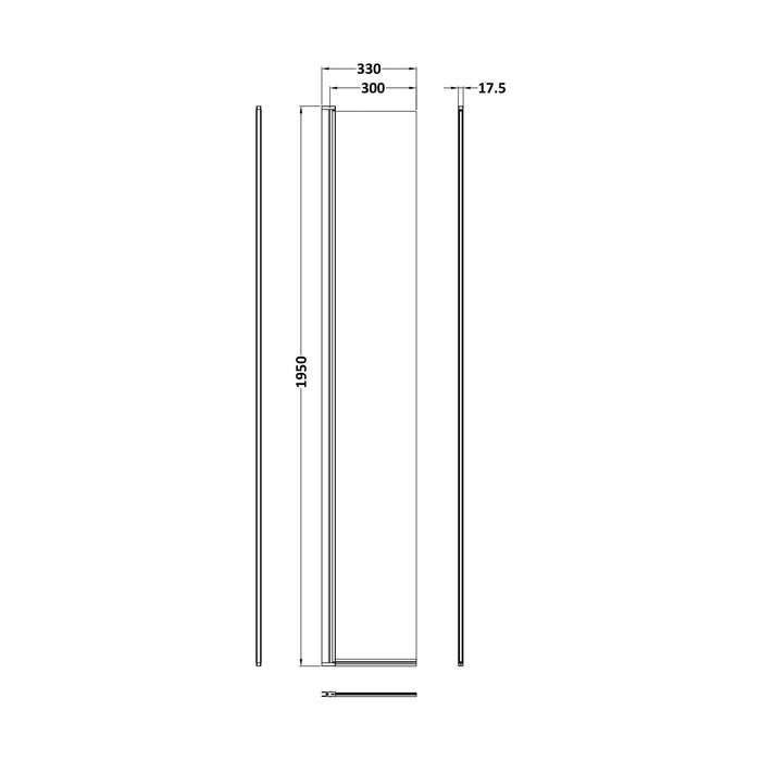 [BESOBP30HC] Balterley Contemporary Bathroom 8mm Glass Hinged Flipper Return Screen, Matt Black, 1950 x 322 x 27mm - Technical Drawing
