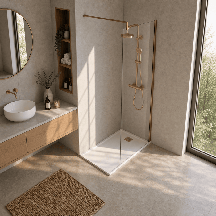 [BEWSSCBZ010] Balterley Wetroom Screen with Support Bar, 1000mm, Brushed Bronze - Lifestyle 2