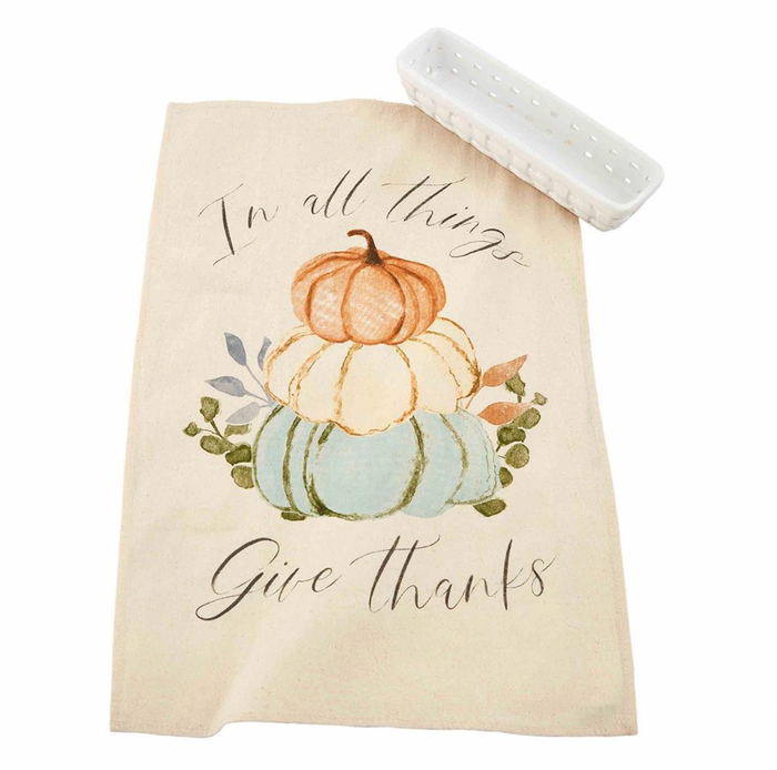 Basketweave Cracker Dish & Towel Set