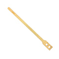 Wooden stir paddle with two holes in the center of the paddle on a white background