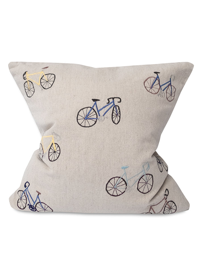 BICYCLES EMBROIDERED CUSHION COVER