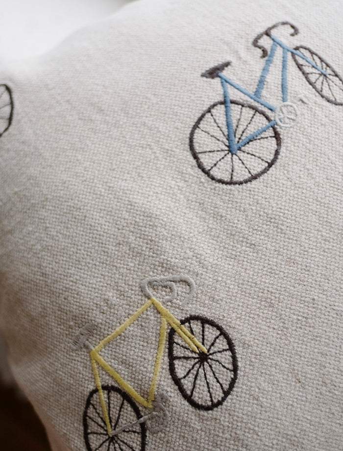 BICYCLES EMBROIDERED CUSHION COVER