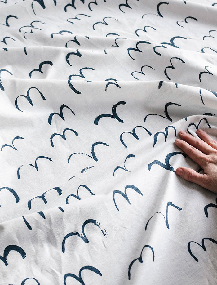 BIRD FABRIC BY THE METRE, MIDNIGHT BLUE