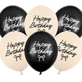 Happy Birthday Latex Balloons - Black & Cream Bow Balloons - Coquette Theme Birthday Decor-Elegant 12" Birthday Party Balloon-Helium Or Air - Jolie Fete UK