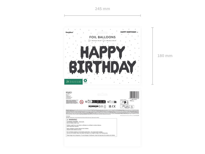 Black Happy Birthday Balloon - Black Party Supplies - Black Birthday Decorations - Jolie Fete UK