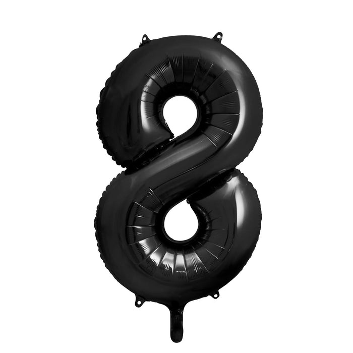 Black Number 8 Balloon 86cm / 34" - Large Matt Black Foil Mylar Digit - 80th Birthday Balloon - 8th - Anniversary Party Supplies - Jolie Fete UK