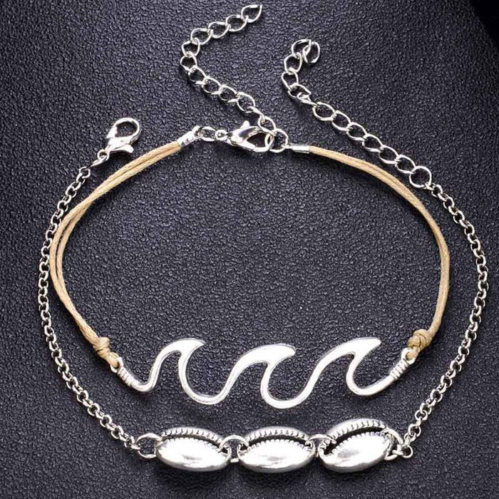 Bohemia Summer Beach Barefoot Shell Wave Pendant Chain Anklets Accessories