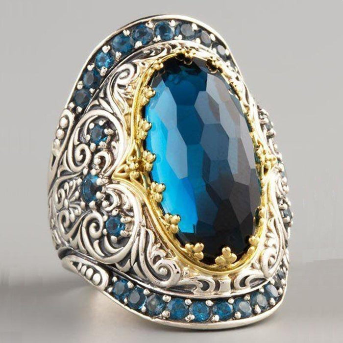 Bohemian Classic Carved Sapphire Zircon Ring