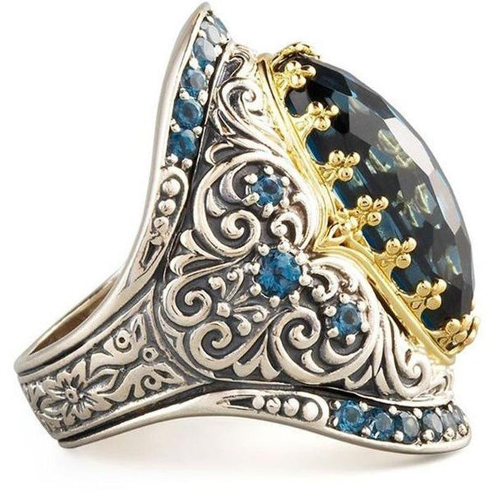 Bohemian Classic Carved Sapphire Zircon Ring