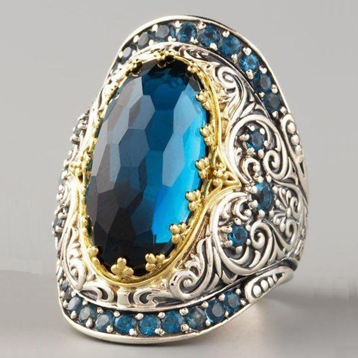 Bohemian Classic Carved Sapphire Zircon Ring