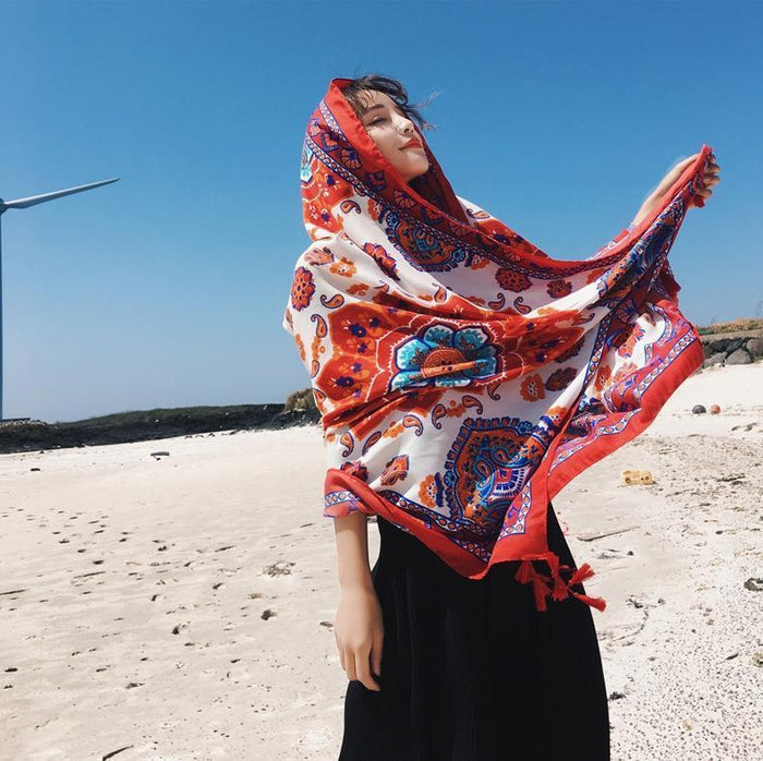 Bohemian Sun Flower Beach Towel Sunscreen Shawl Scarf