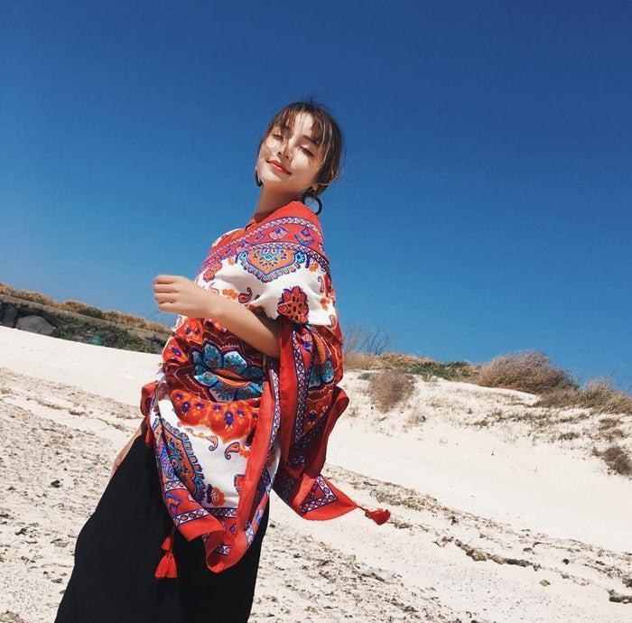 Bohemian Sun Flower Beach Towel Sunscreen Shawl Scarf