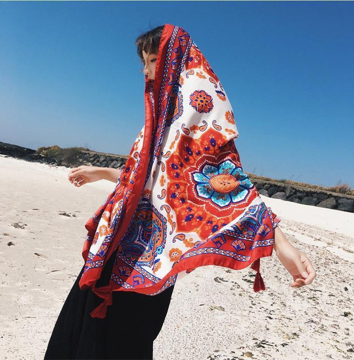 Bohemian Sun Flower Beach Towel Sunscreen Shawl Scarf