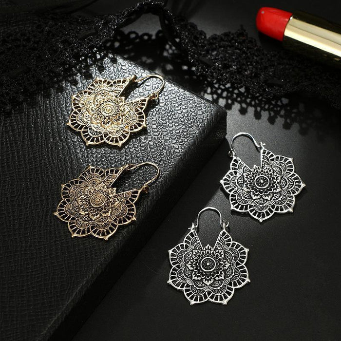 Bohemian Vintage Hollow Alloy Flower Earrings Accessories
