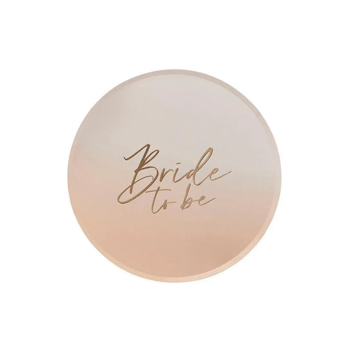Bride To Be Paper Plates - Peach Ombre & Gold Tableware - Elegant Hen Party Plates - Engagement Party Decor-Hen Do Brunch Supplies-Pack of 8 - Jolie Fete UK