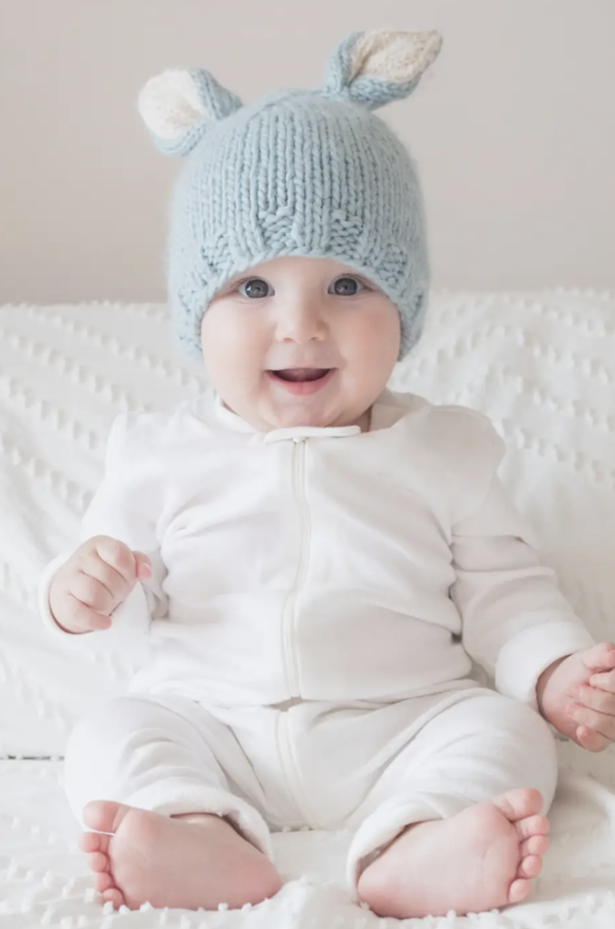 Bunny Ears Blue Beanie Hat- 0-6mo