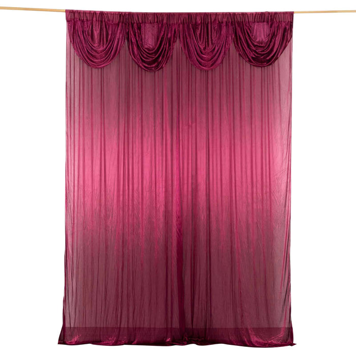Sheer burgundy curtain with elegant draping detail