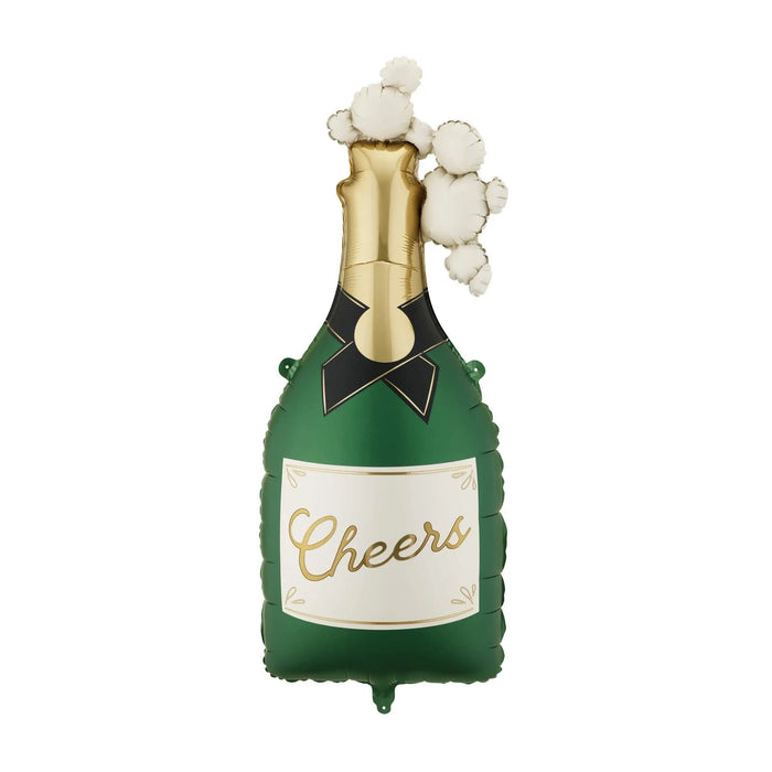Champagne Bottle Foil Balloon - Cheers Celebration Decor - Large 93cm Green Balloon - Hen Party, Wedding, Graduation - Summer Party Supplies - Jolie Fete UK