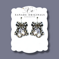 Checkered Bow Ghost Dangle Earrings